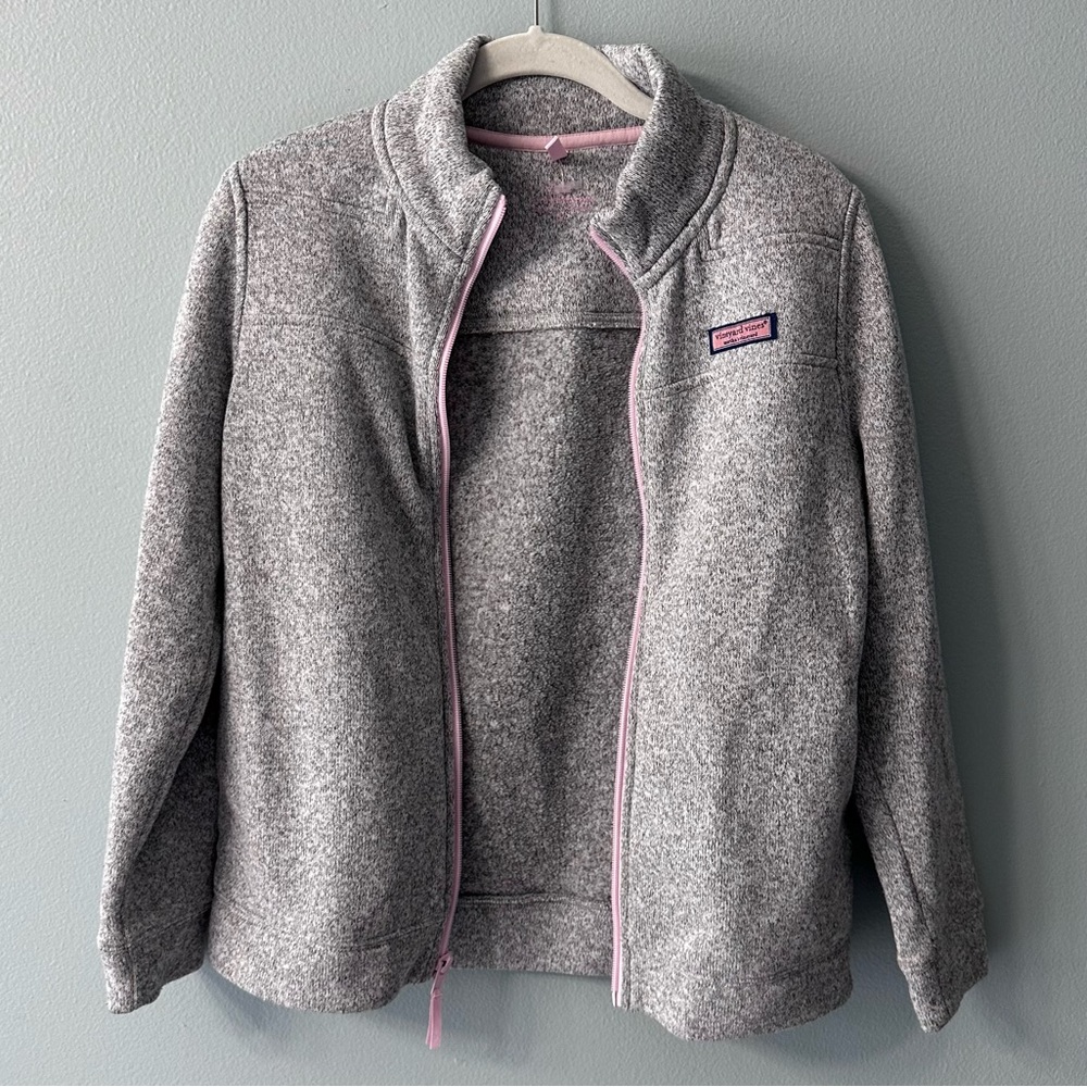 Vineyard Vines Zip Up Preppy Sweater Grey and Pink Girls Large 14 - Picture 2 of 12